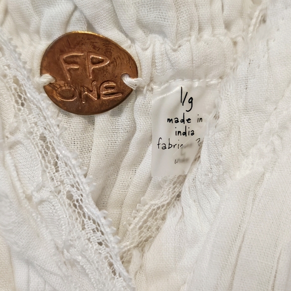 Free People FP One Delia White asymmetrical raw hem Mini Dress large L - Picture 8 of 8